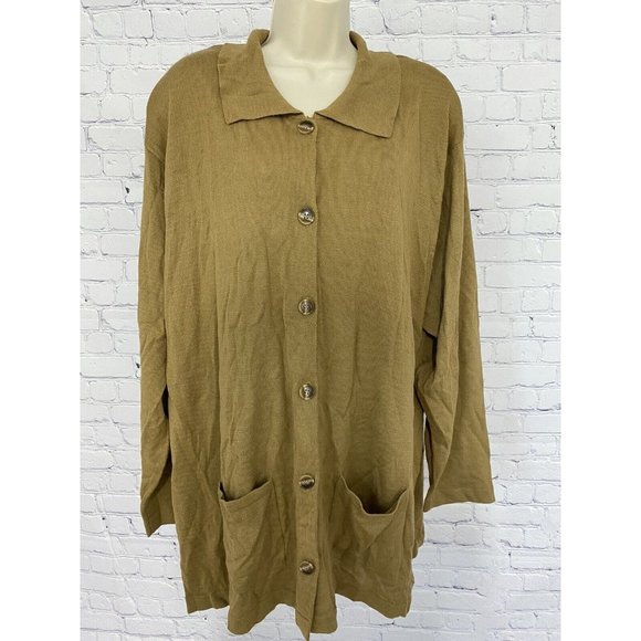 Jon Lawrence LTD. Brown Button Down Sweater Cardigan Pockets Shoulder Pads XL - Picture 1 of 8